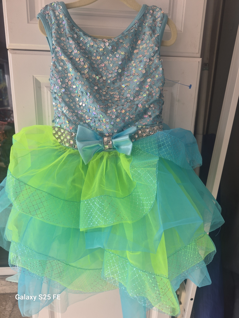 Weissman Aqua and Neon Green Sequin Tutu Dress